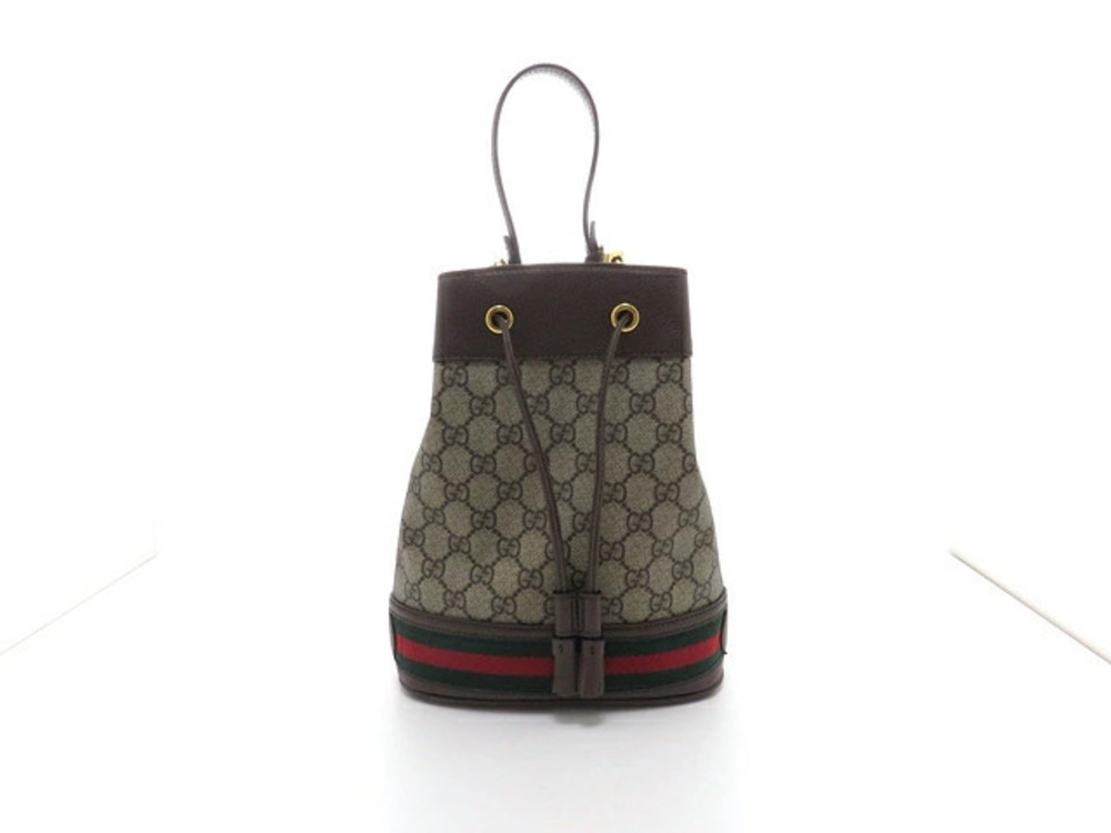 Gucci Shoulder Bucket Bag Beige Cream Dark Brown GG Supreme